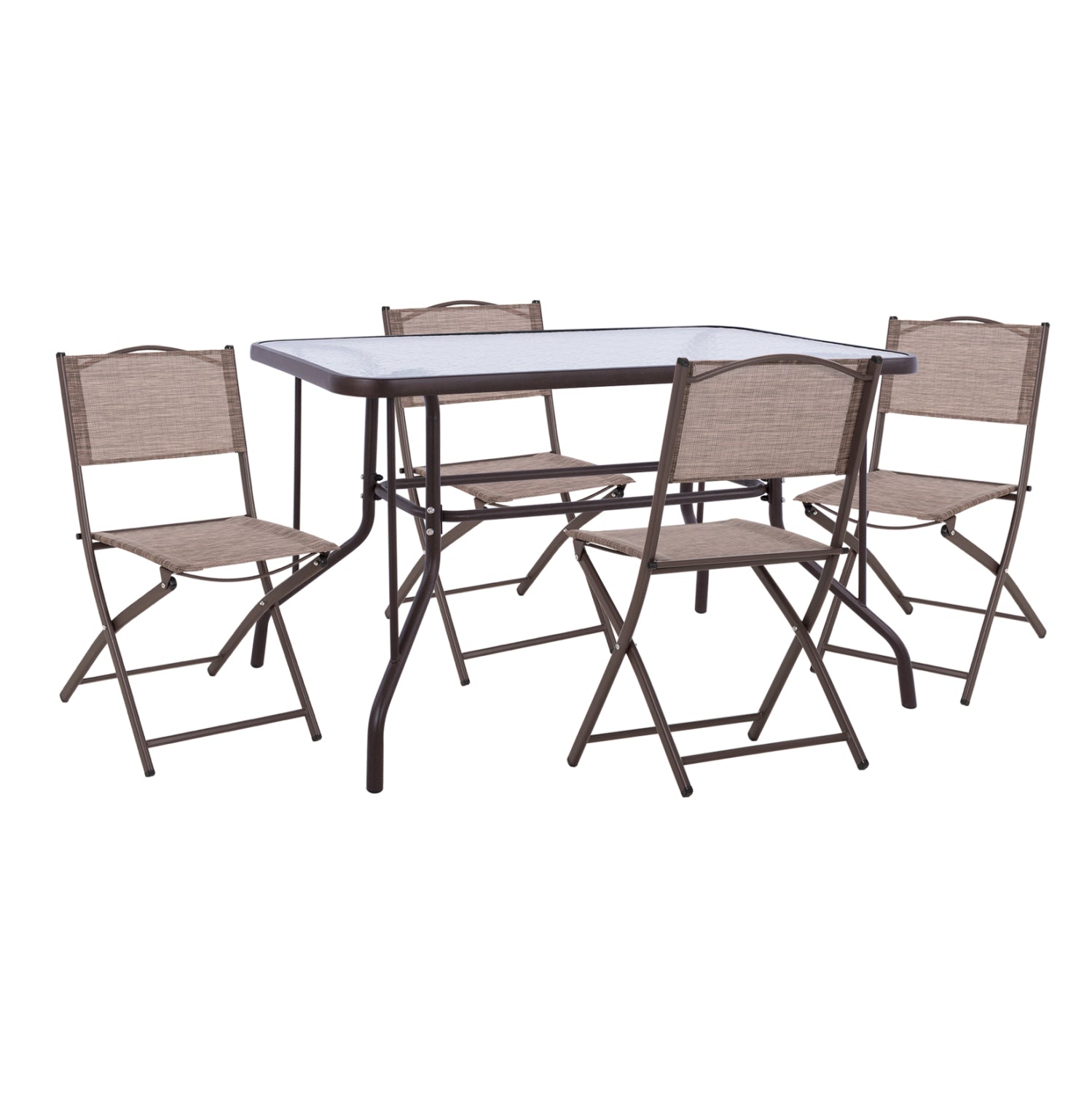 OUTDOOR DINING SET 5PCS MAG HM21033.02 METAL TABLE ADAM  & 4 FOLDABLE CHAIRS-BROWN