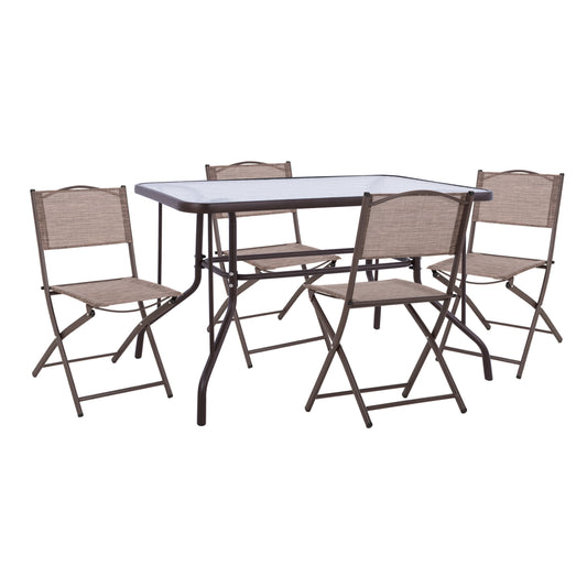 OUTDOOR DINING SET 5PCS MAG HM21033.02 METAL TABLE ADAM  & 4 FOLDABLE CHAIRS-BROWN