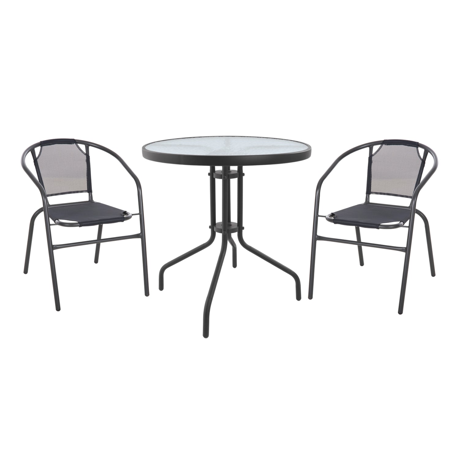 OUTDOOR SET 3PCS HM10711 GREY METAL-SAFETY GLASS-GREY TEXTILENE