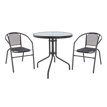OUTDOOR SET 3PCS HM10711 GREY METAL-SAFETY GLASS-GREY TEXTILENE