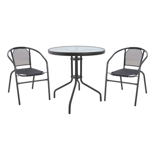 OUTDOOR SET 3PCS HM10711 GREY METAL-SAFETY GLASS-GREY TEXTILENE