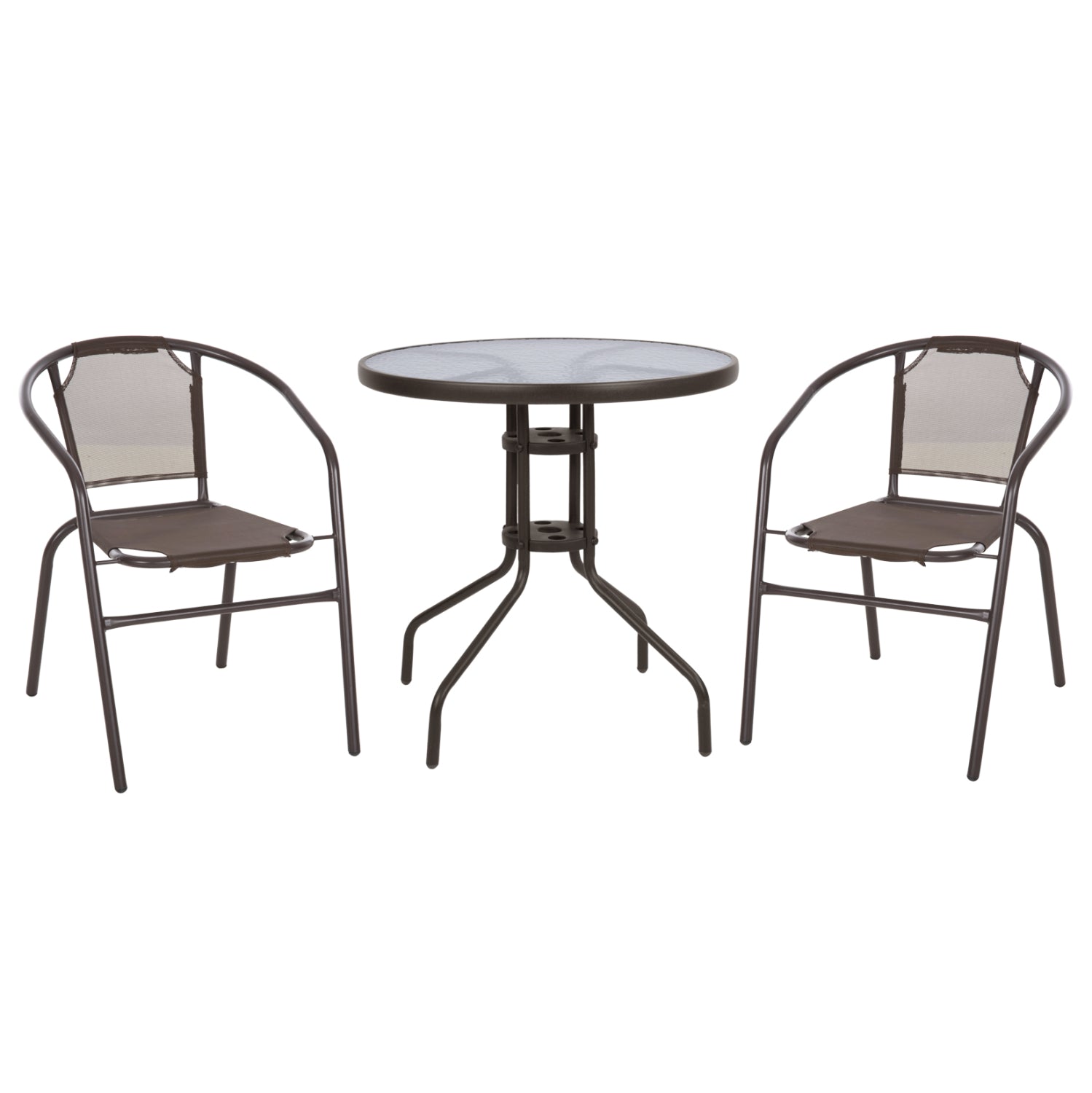 OUTDOOR SET 3PCS HM10712 BROWN METAL-SAFETY GLASS-BROWN TEXTILENE