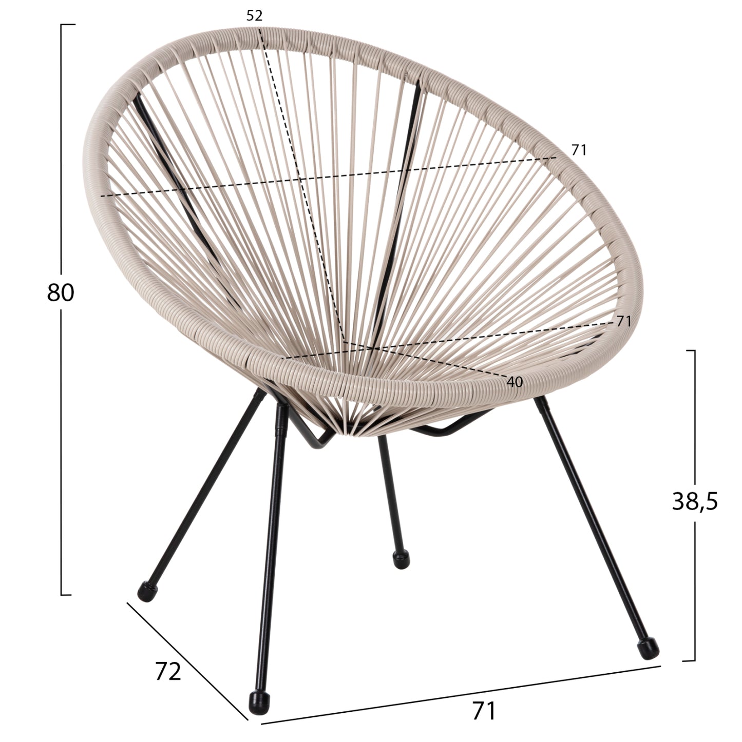 OUTDOOR LOUNGE SET 3PCS ACAPULCO HM11861.03 P.E.RATTAN ECRU-METAL IN BLACK