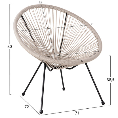 OUTDOOR LOUNGE SET 3PCS ACAPULCO HM11861.03 P.E.RATTAN ECRU-METAL IN BLACK