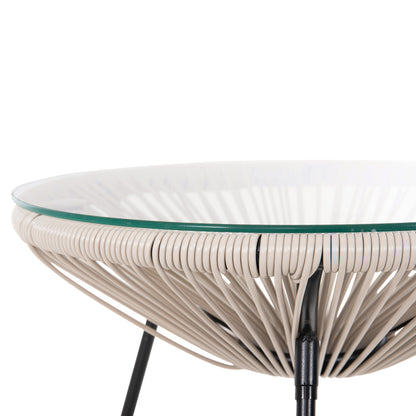 OUTDOOR LOUNGE SET 3PCS ACAPULCO HM11861.03 P.E.RATTAN ECRU-METAL IN BLACK