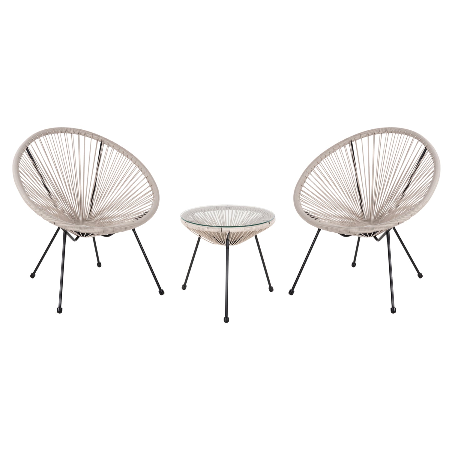 OUTDOOR LOUNGE SET 3PCS ACAPULCO HM11861.03 P.E.RATTAN ECRU-METAL IN BLACK