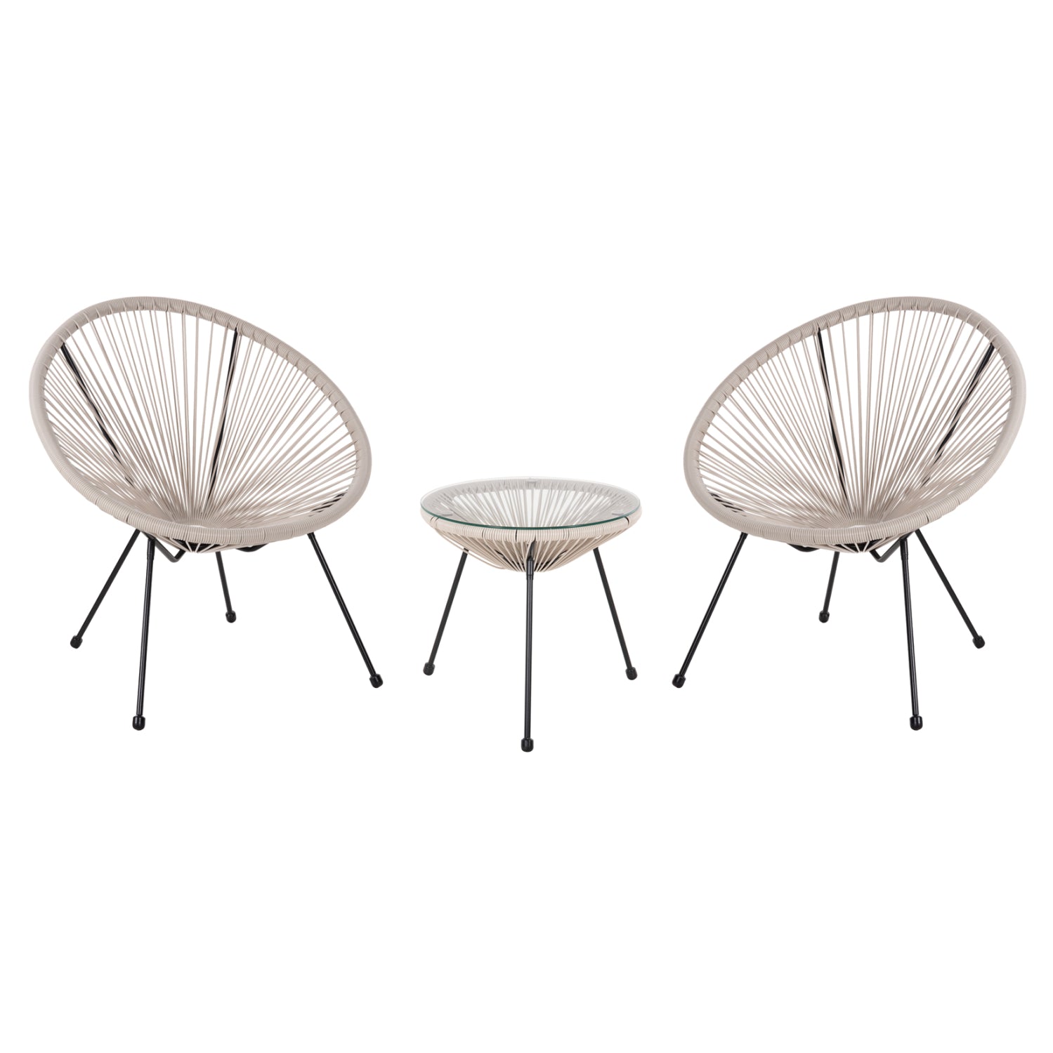 OUTDOOR LOUNGE SET 3PCS ACAPULCO HM11861.03 P.E.RATTAN ECRU-METAL IN BLACK
