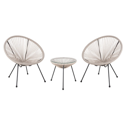 OUTDOOR LOUNGE SET 3PCS ACAPULCO HM11861.03 P.E.RATTAN ECRU-METAL IN BLACK