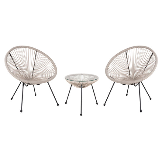 OUTDOOR LOUNGE SET 3PCS ACAPULCO HM11861.03 P.E.RATTAN ECRU-METAL IN BLACK