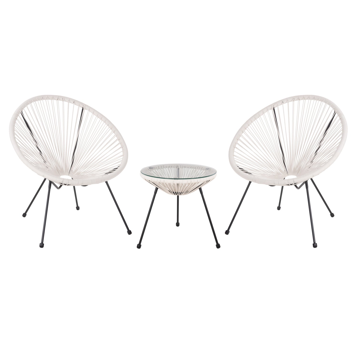 OUTDOOR LOUNGE SET 3PCS ACAPULCO HM11861.12 P.E.RATTAN WHITE-METAL IN BLACK