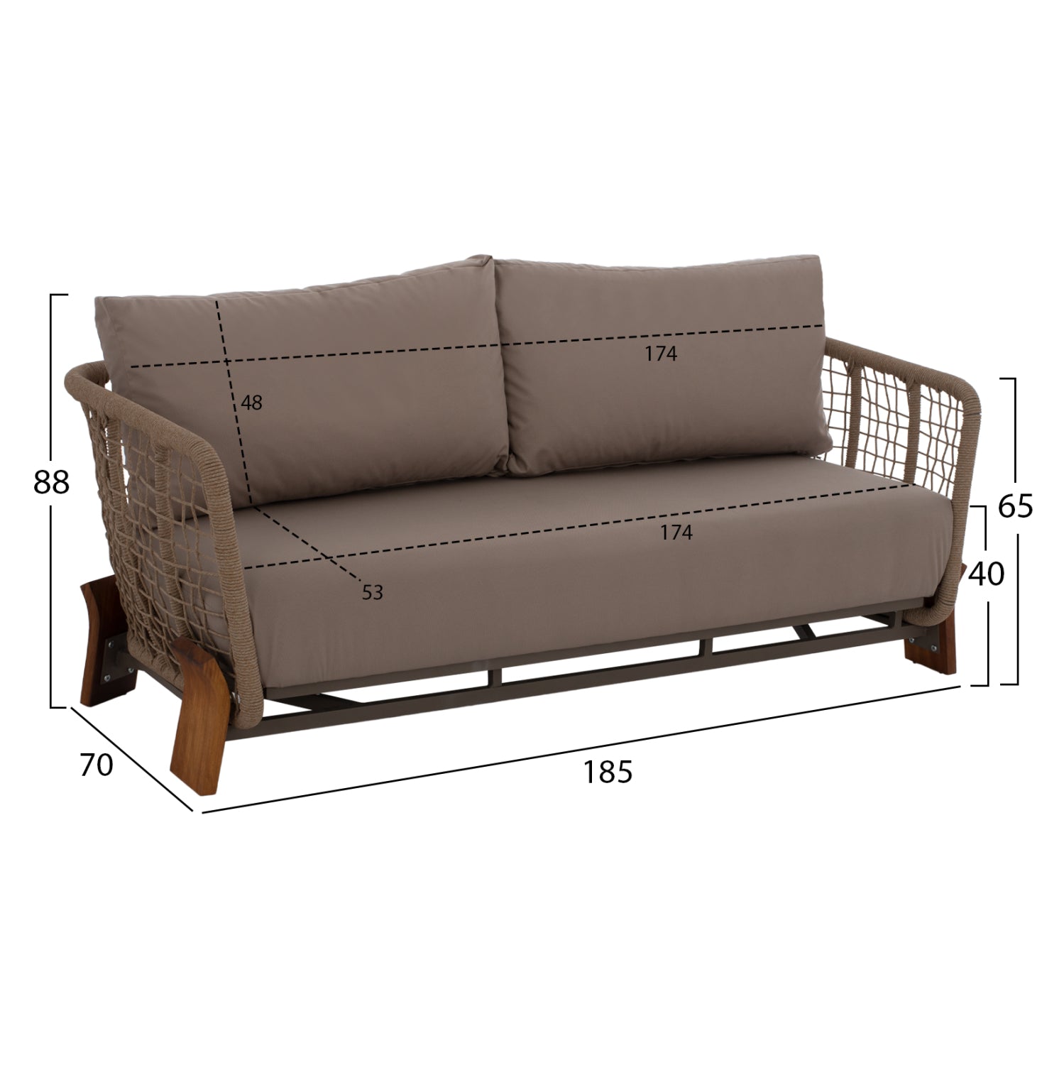OUTDOOR SET OXFORD 4PCS IROKO ROPE TEMPERED GLASS HM5884.01