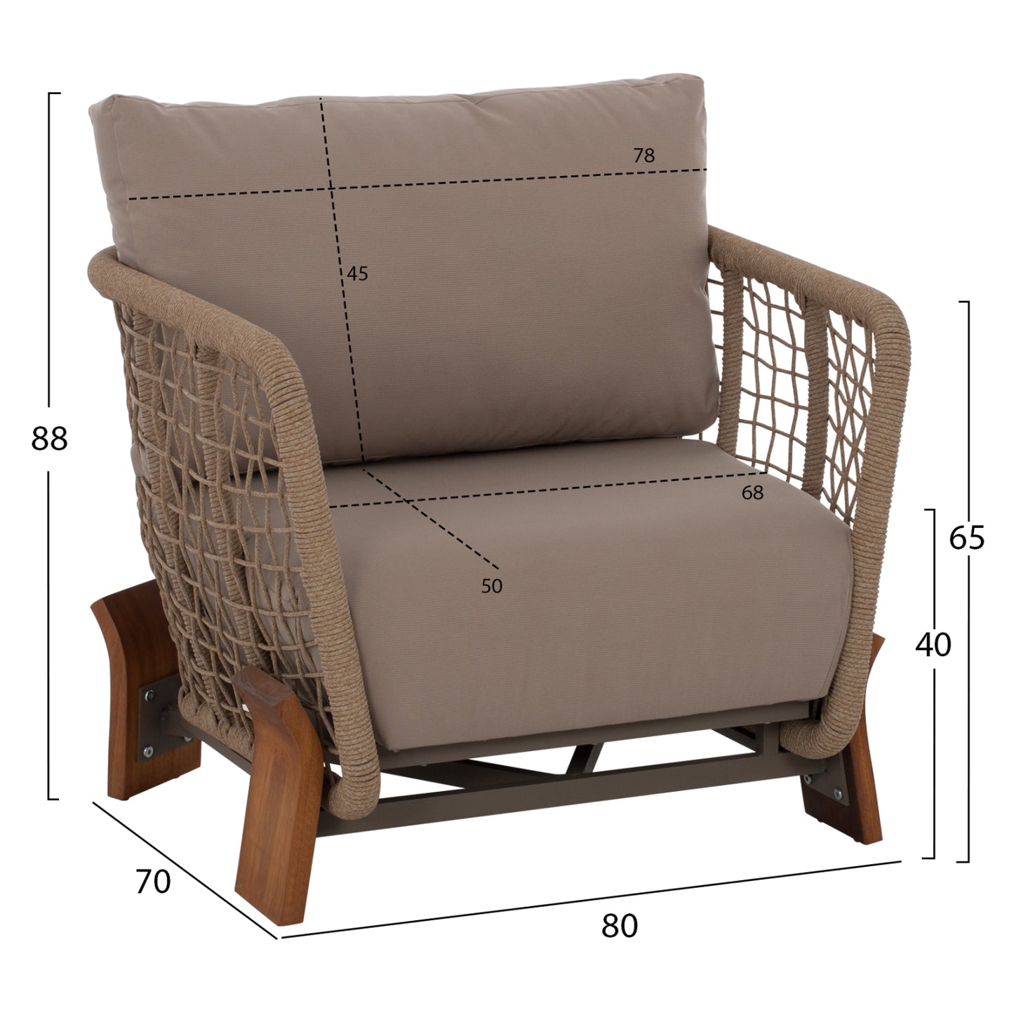 OUTDOOR SET OXFORD 4PCS IROKO ROPE TEMPERED GLASS HM5884.01