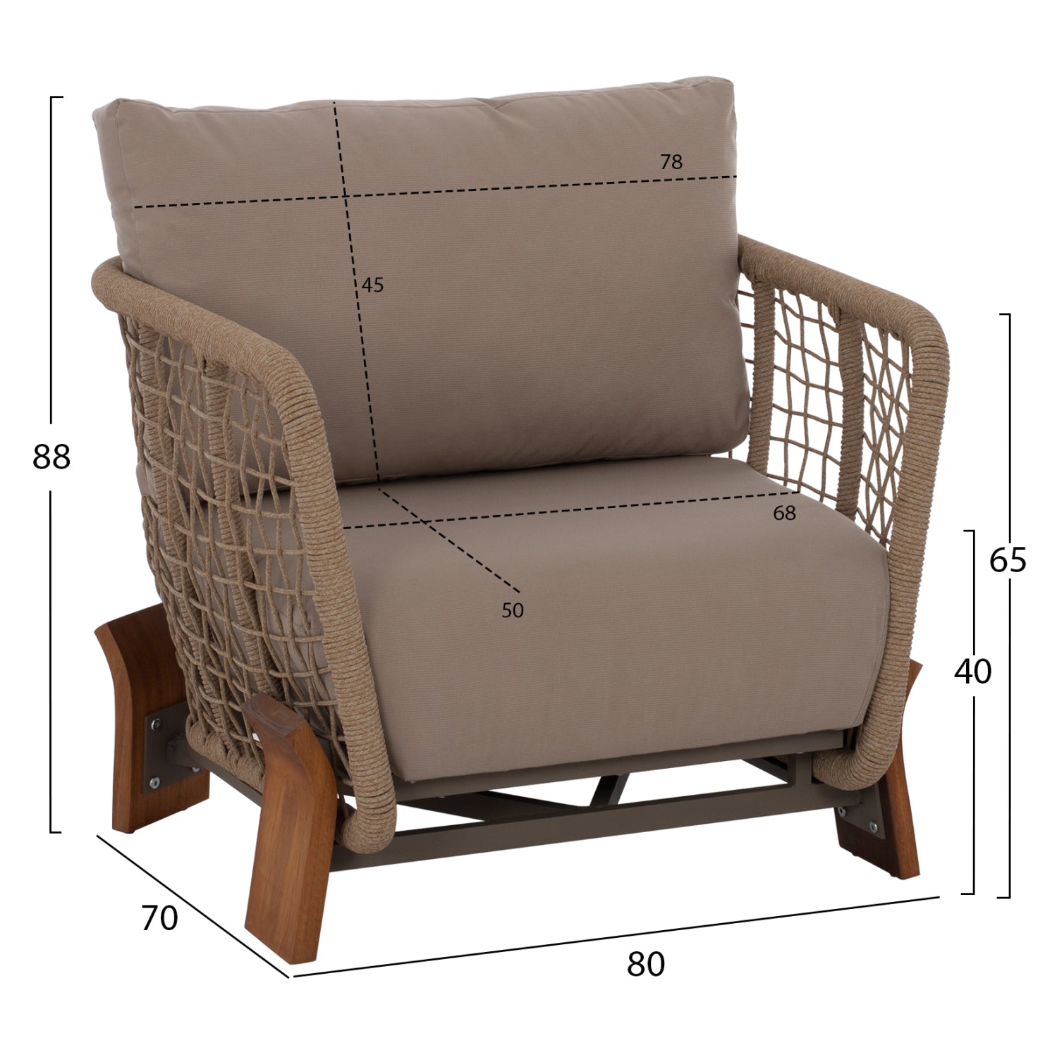 OUTDOOR SET OXFORD 4PCS IROKO ROPE TEMPERED GLASS HM5884.01