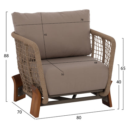 OUTDOOR SET OXFORD 4PCS IROKO ROPE TEMPERED GLASS HM5884.01