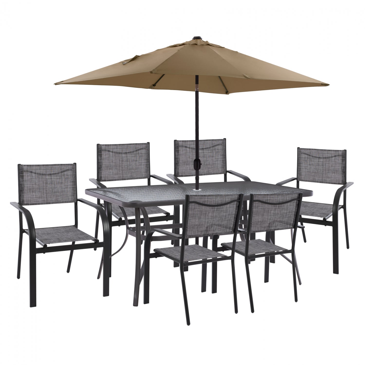 DINING SET WITH UMBRELLA 8 PCS GRAY TABLE 150X90 AND ARMCHAIR HM11533.02