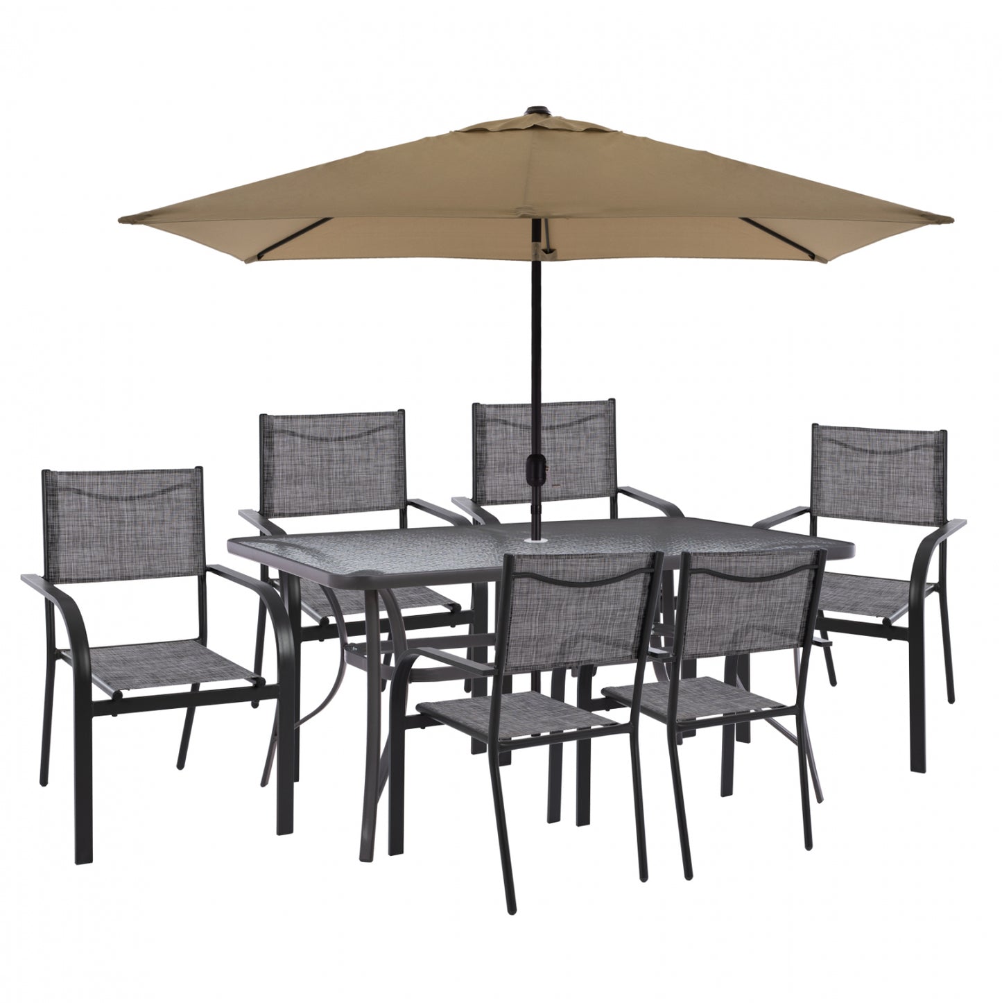 DINING SET WITH UMBRELLA 8 PCS GRAY TABLE 150X90 AND ARMCHAIR HM11533.02