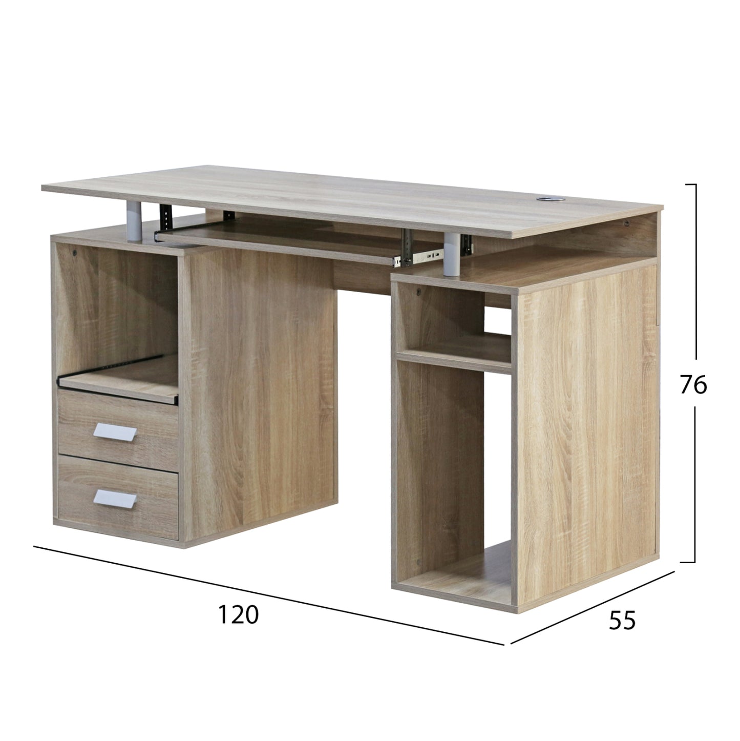 STUDENT PACK 3PCS HM11207 DESK+BOOKCASE+OFFICE CHAIR--SONAMA/WHITE