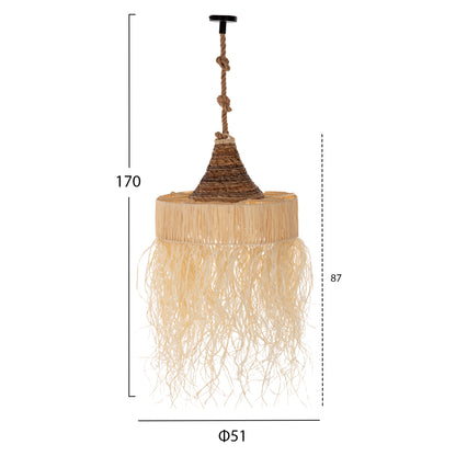 CEILING PENDANT LUMINAIRE SET HM11922 ROPE AND DRIED PALM LEAF FIBERS Φ51Χ155+H cm.