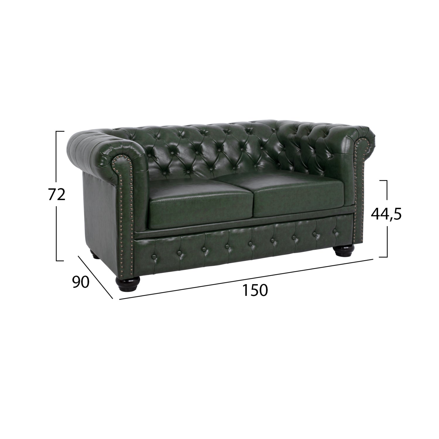 SET 2-SEATER & 3-SEATER SOFAS MOBAR HM10911.08 PU LEATHER T.CHESTERFIELD--CYPRESS GREEN