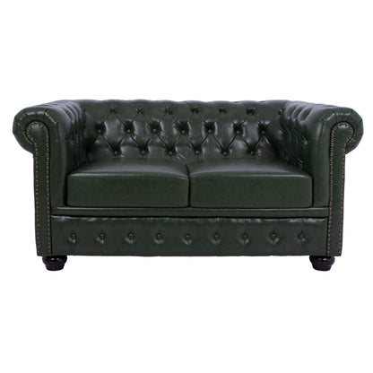 SET 2-SEATER & 3-SEATER SOFAS MOBAR HM10911.08 PU LEATHER T.CHESTERFIELD--CYPRESS GREEN