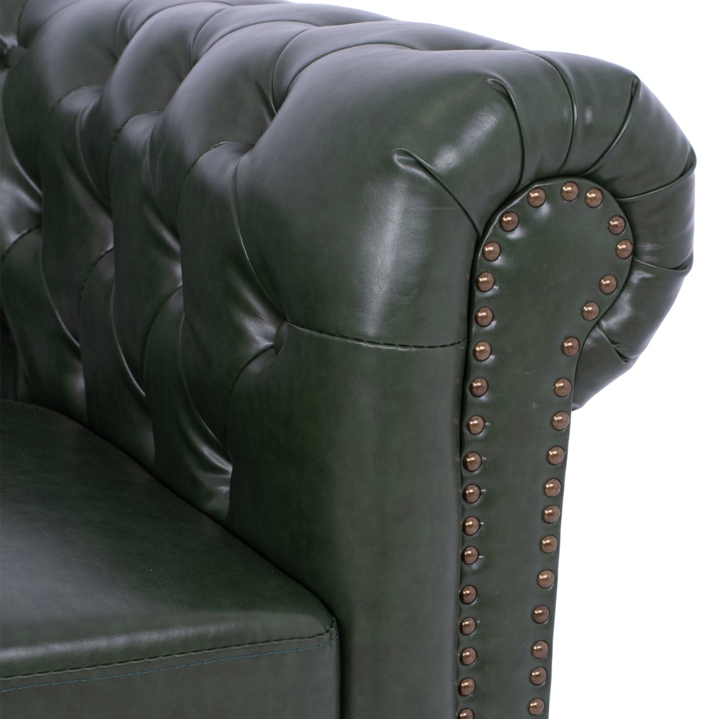 SET 2-SEATER & 3-SEATER SOFAS MOBAR HM10911.08 PU LEATHER T.CHESTERFIELD--CYPRESS GREEN