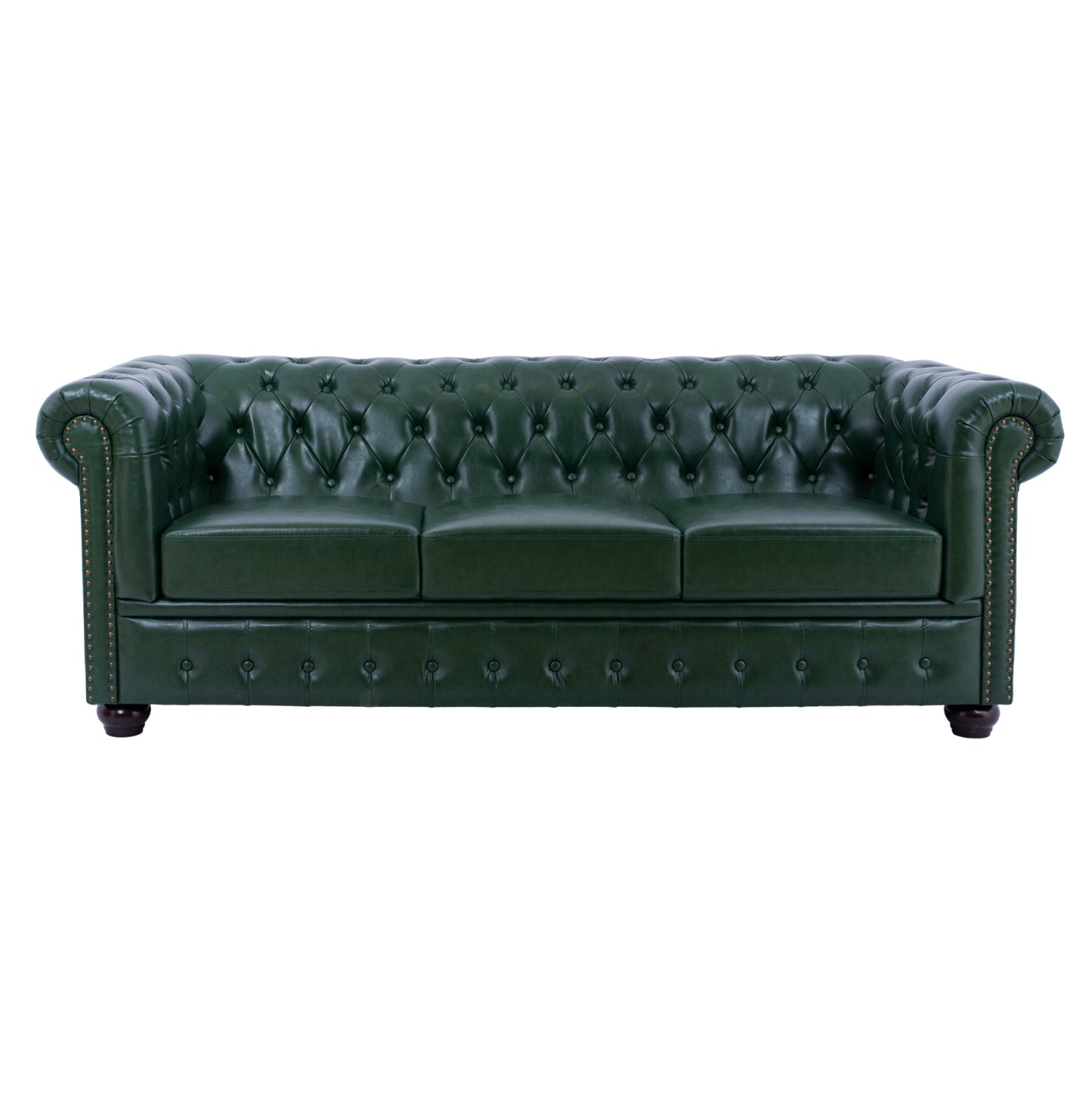 SET 2-SEATER & 3-SEATER SOFAS MOBAR HM10911.08 PU LEATHER T.CHESTERFIELD--CYPRESS GREEN
