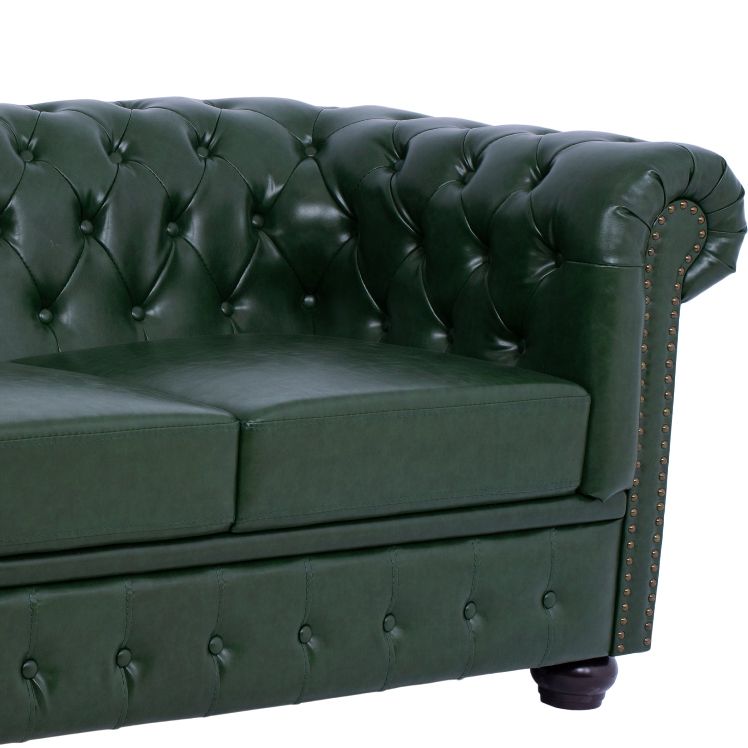 SET 2-SEATER & 3-SEATER SOFAS MOBAR HM10911.08 PU LEATHER T.CHESTERFIELD--CYPRESS GREEN