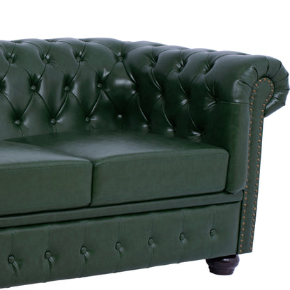 SET 2-SEATER & 3-SEATER SOFAS MOBAR HM10911.08 PU LEATHER T.CHESTERFIELD--CYPRESS GREEN