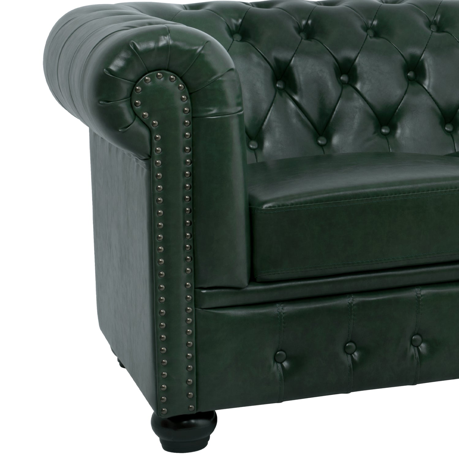 SET 2-SEATER & 3-SEATER SOFAS MOBAR HM10911.08 PU LEATHER T.CHESTERFIELD--CYPRESS GREEN