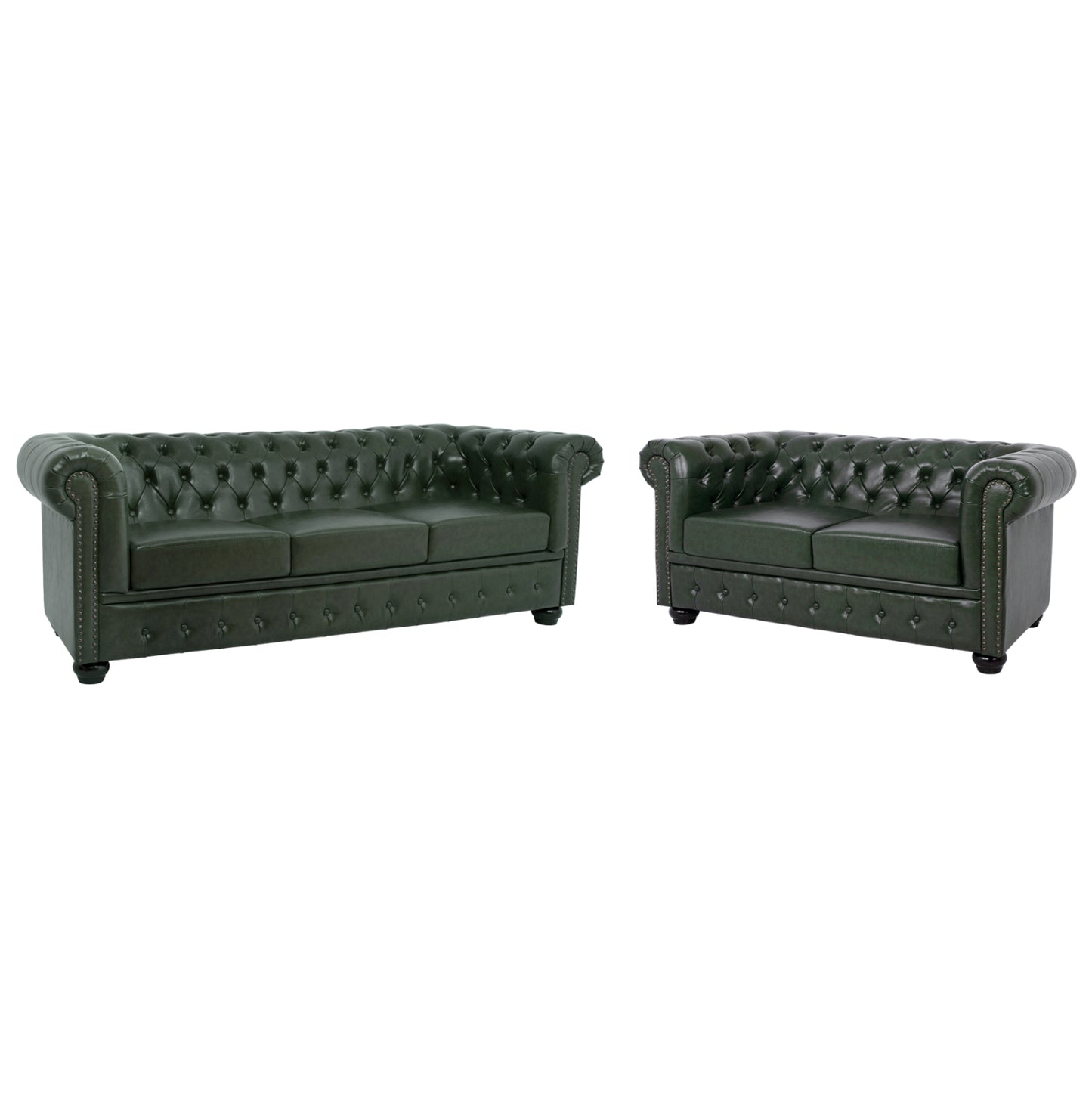 SET 2-SEATER & 3-SEATER SOFAS MOBAR HM10911.08 PU LEATHER T.CHESTERFIELD--CYPRESS GREEN