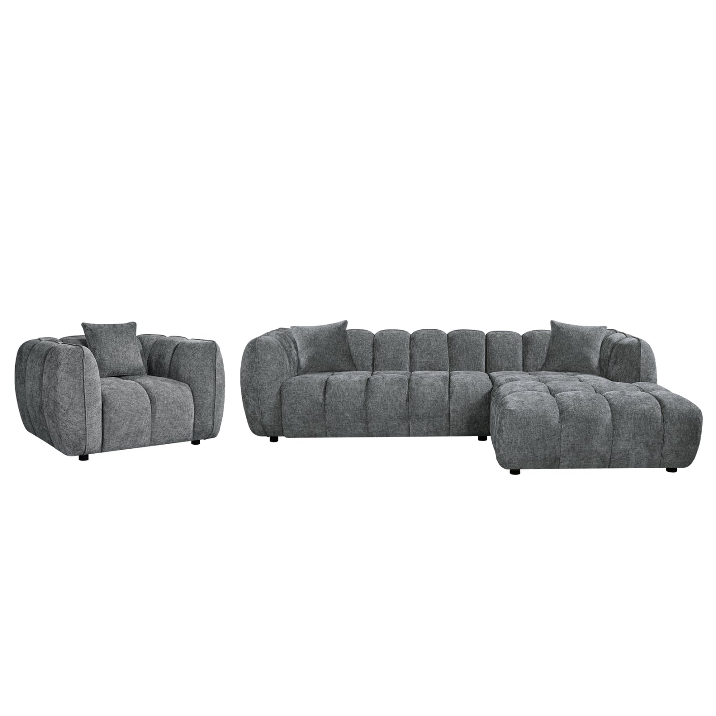 SET CORNER SOFA (RIGHT)-ARMCHAIR LOUNGE LYKKE HM10821.01R GREY FABRIC