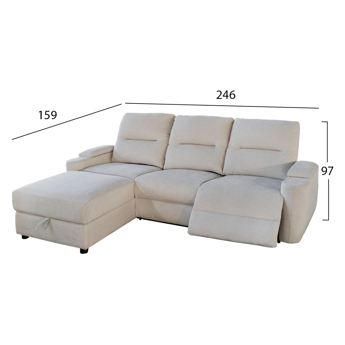 SET SOFA-RELAX ARMCHAIR SYNTHIA HM10735.01 BEIGE FABRIC--ELECTRIC RECLINE [L]