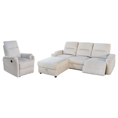 SET SOFA-RELAX ARMCHAIR SYNTHIA HM10735.01 BEIGE FABRIC--ELECTRIC RECLINE [L]