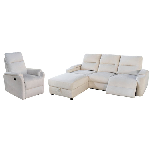 SET SOFA-RELAX ARMCHAIR SYNTHIA HM10735.01 BEIGE FABRIC--ELECTRIC RECLINE [L]