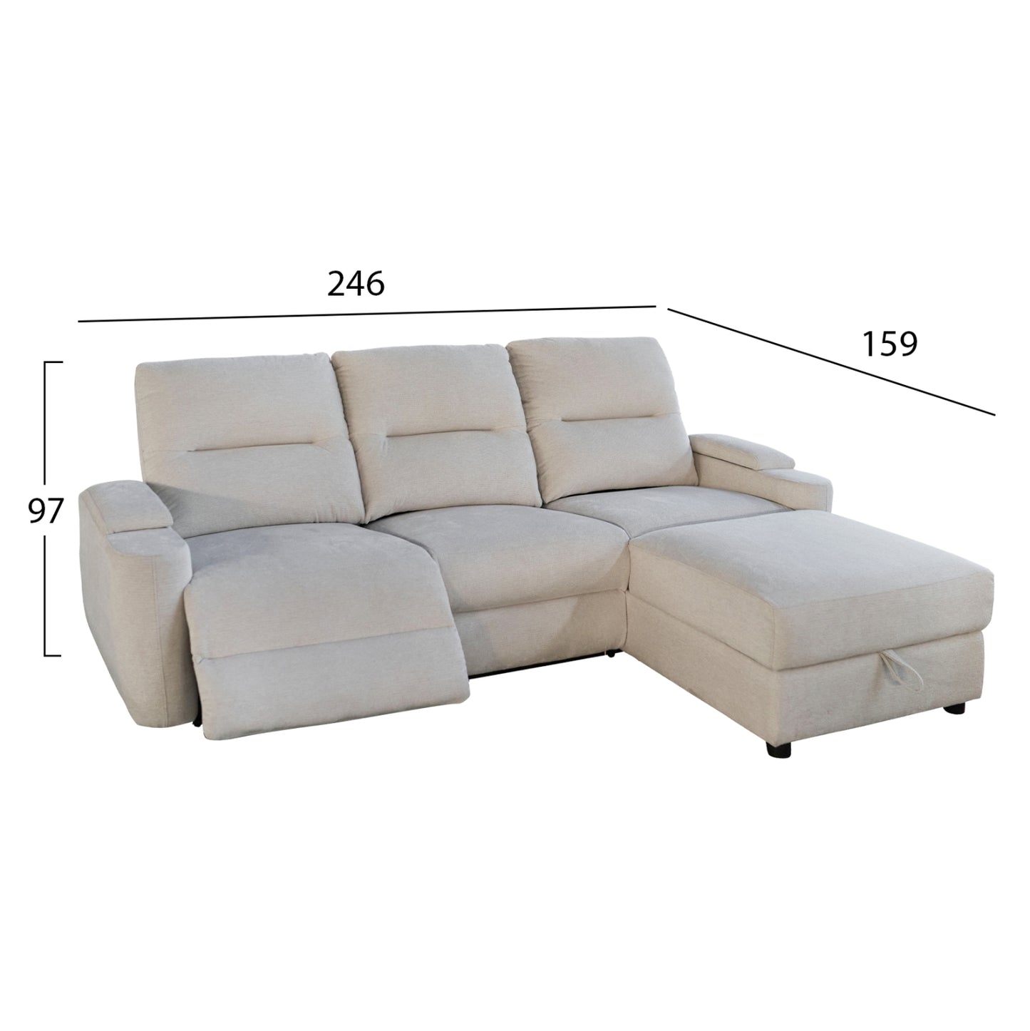 SET SOFA-RELAX ARMCHAIR SYNTHIA HM10736.01 BEIGE FABRIC--ELECTRIC RECLINE [R]