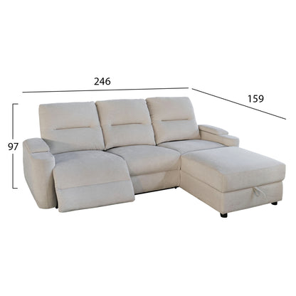 SET SOFA-RELAX ARMCHAIR SYNTHIA HM10736.01 BEIGE FABRIC--ELECTRIC RECLINE [R]