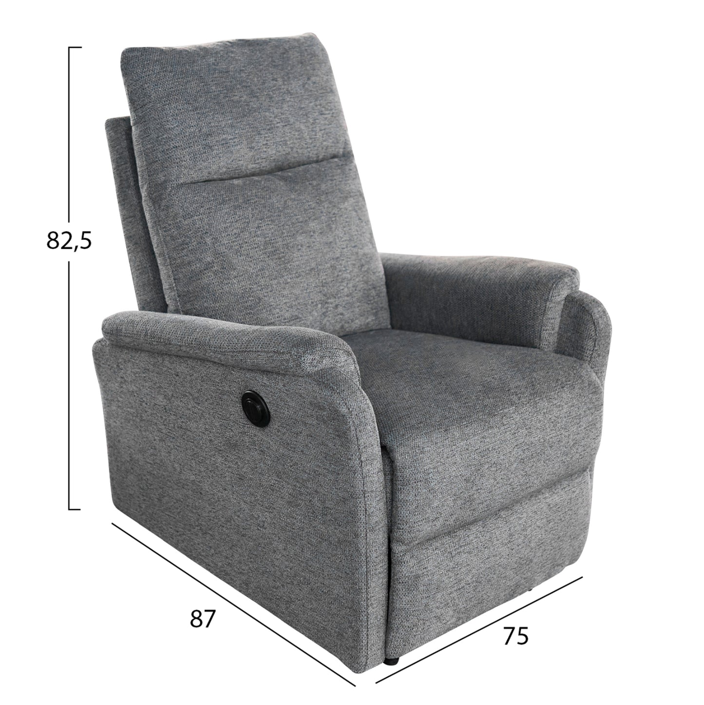 SET SOFA-RELAX ARMCHAIR SYNTHIA HM10736.03 GREY FABRIC--ELECTRIC RECLINE [R]