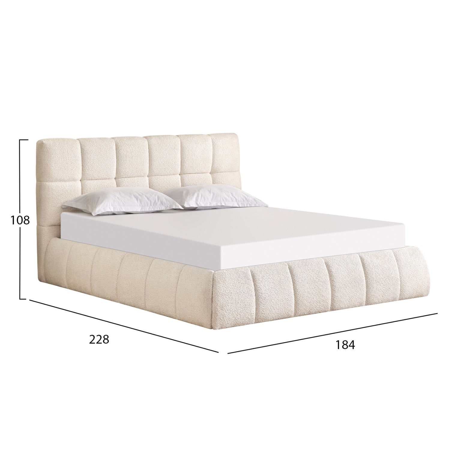 BEDROOM SET 3PCS EDDY HM10883.03 BOUCLE FABRIC IN BEIGE--MELAMINE IN SONAMA