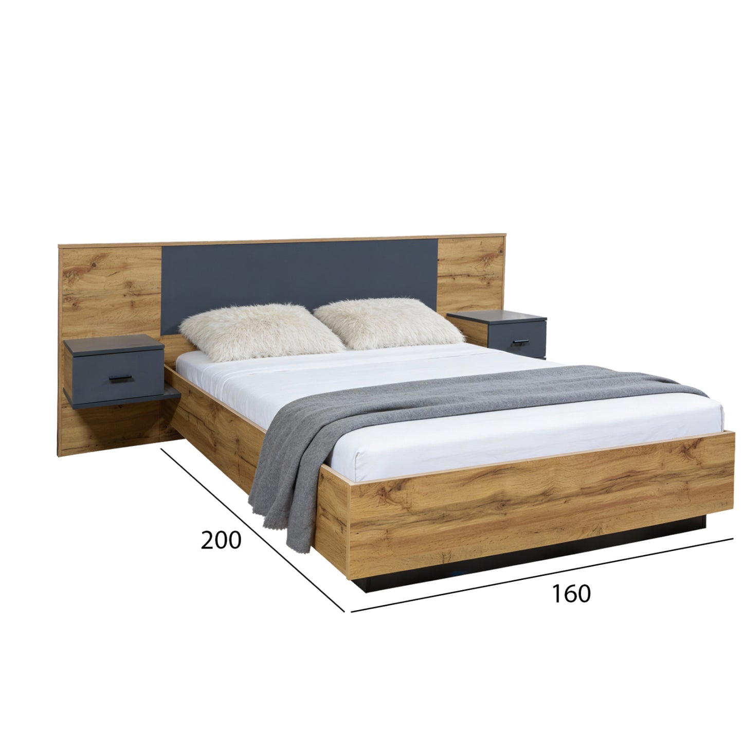 BEDROOM SET 5PCS CARYS HM10888.12 MELAMINE IN NATURAL WOOD COLOR/GREY