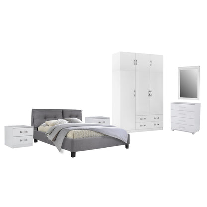 BEDROOM SET 6PCS CARLY HM10884.05 MELAMINE IN WHITE--GREY FABRIC