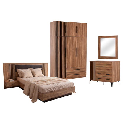 BEDROOM FURNITURE SET 5PCS HARRY HM10913.01 MELAMINE IN NATURAL WOOD & BLACK--FOR MATTRESS 160x200cm