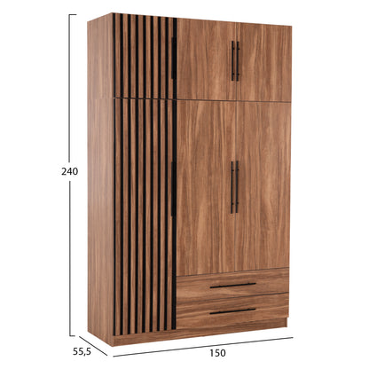 BEDROOM FURNITURE SET 6PCS HARRY HM10912.01 MELAMINE IN NATURAL WOOD & BLACK--FOR MATTRESS 160X200cm
