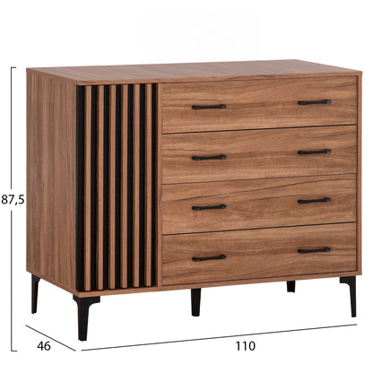 BEDROOM FURNITURE SET 6PCS HARRY HM10912.01 MELAMINE IN NATURAL WOOD & BLACK--FOR MATTRESS 160X200cm