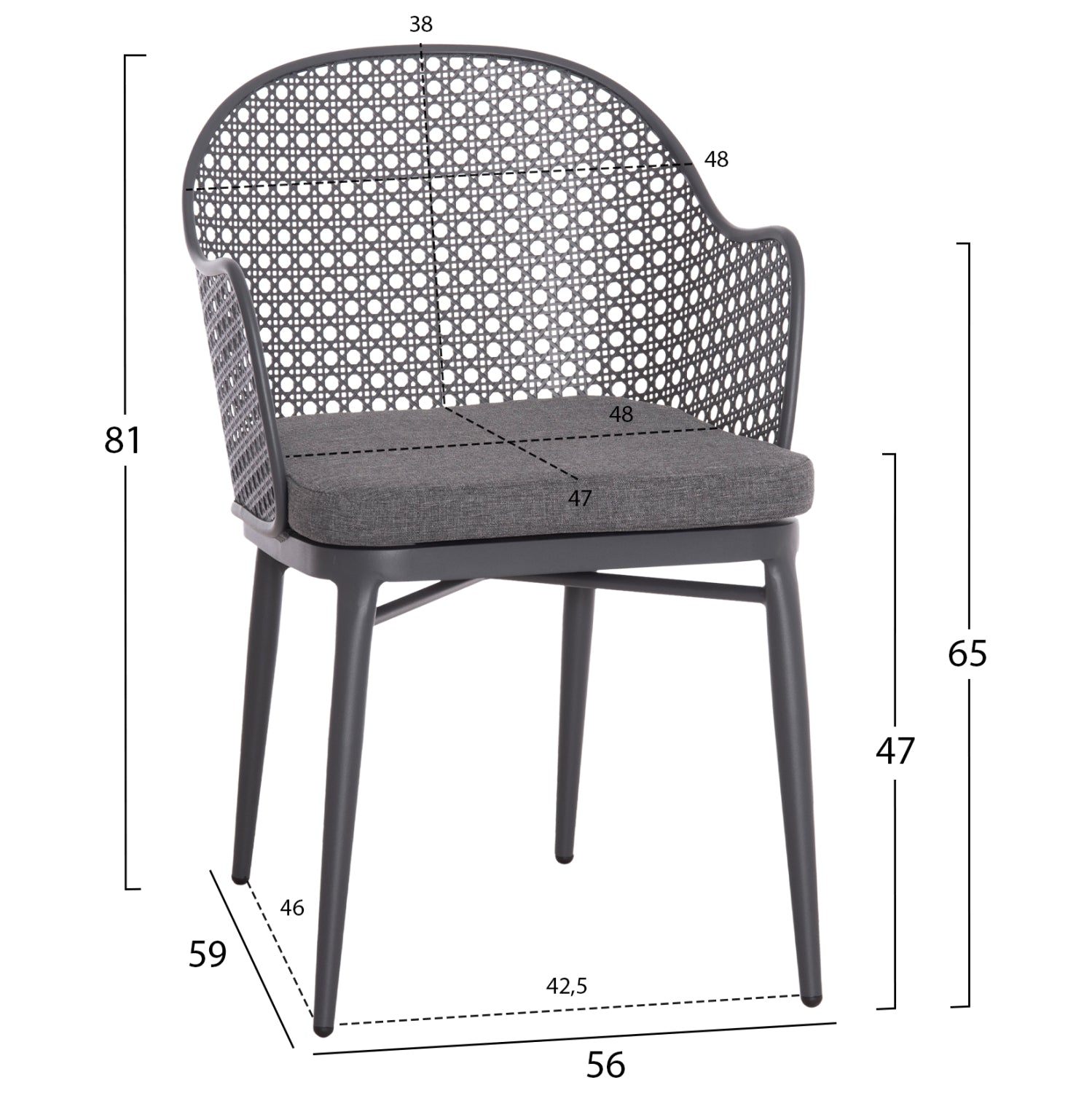 OUTDOOR LOUNGE SET 3PCS OREGO HM21107.01 ALUMINUM & METAL IN DARK GREY COLOR
