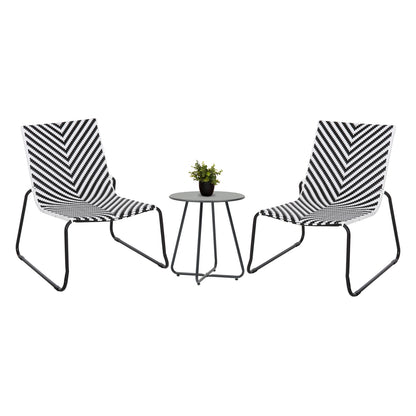 OUTDOOR LOUNGE SET 3PCS PONY HM21193 METAL COFFEE TABLE IN GREY--WICKER RATTAN IN BLACK & WHITE