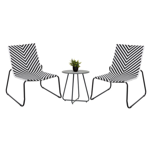 OUTDOOR LOUNGE SET 3PCS PONY HM21193 METAL COFFEE TABLE IN GREY--WICKER RATTAN IN BLACK & WHITE