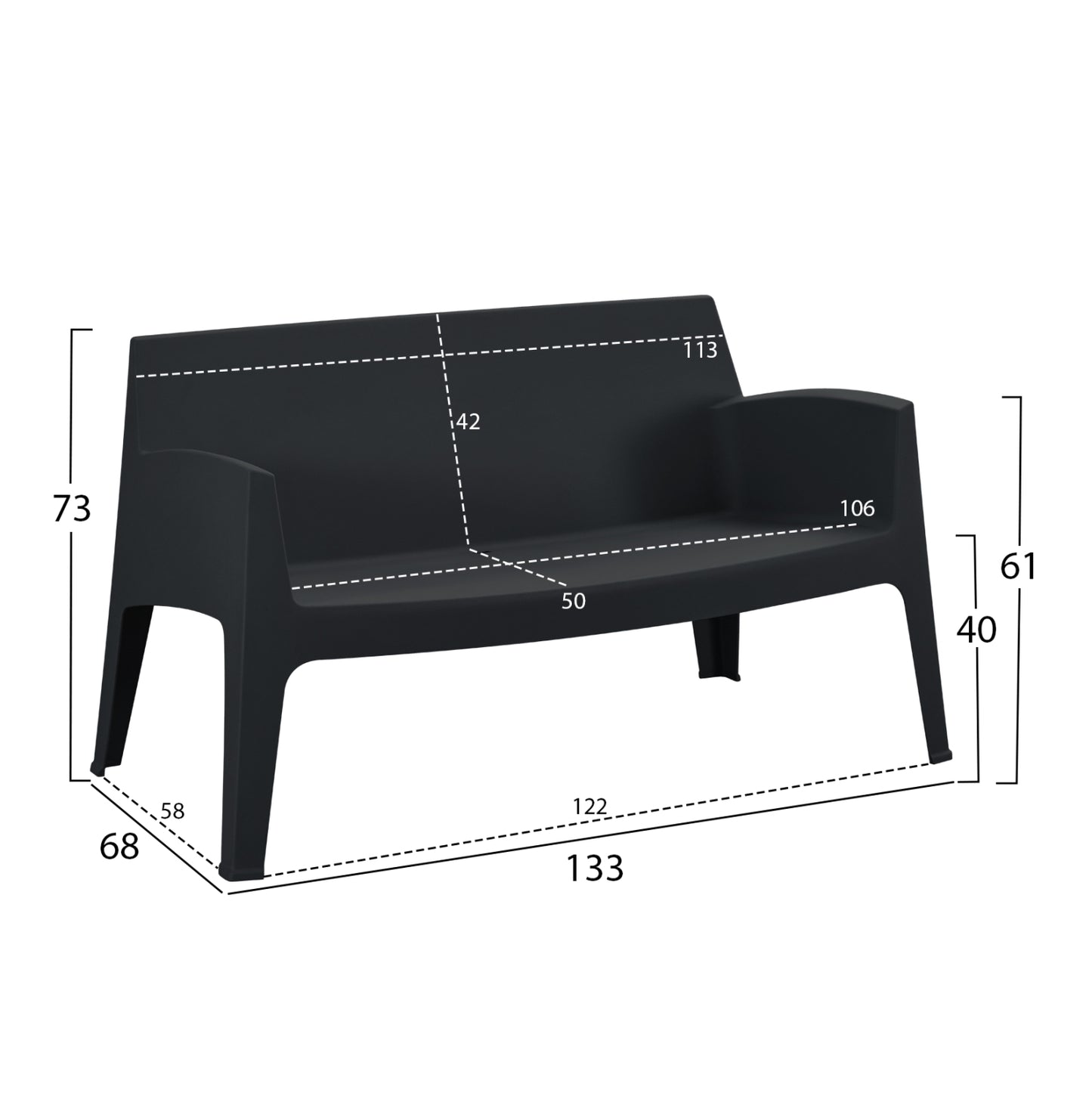 LOUNGE SET 4PCS SLEEK HM21275.02 POLYPROPYLENE IN BLACK
