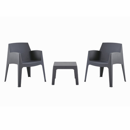 3PCS SET POLYPROPYLENE SLEEK HM21267.10 COFFEE TABLE & 2 ARMCHAIRS - GREY