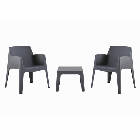 3PCS SET POLYPROPYLENE SLEEK HM21267.10 COFFEE TABLE & 2 ARMCHAIRS - GREY