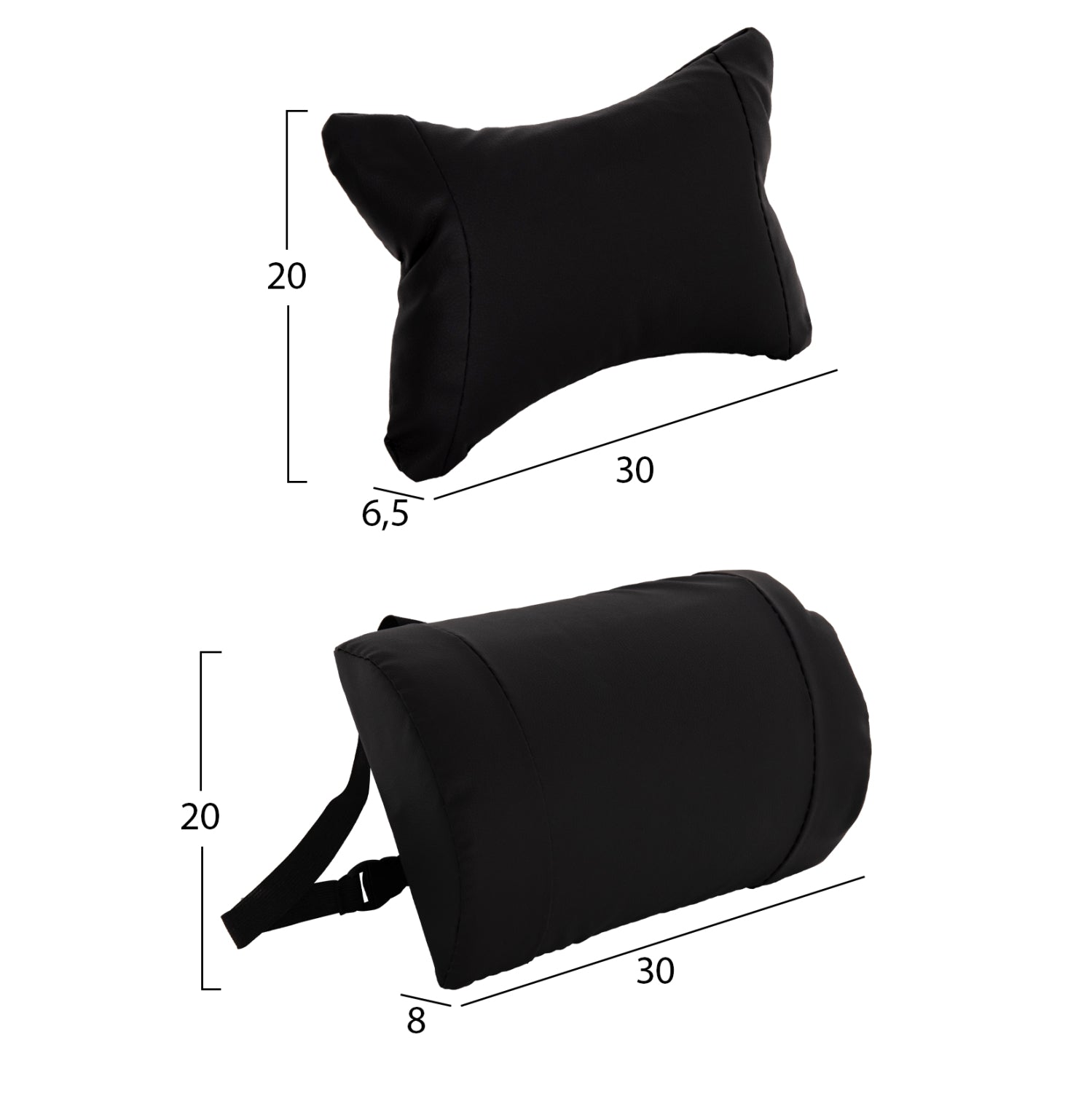 SET OF HEAD AND LUMBAR SUPPORT CUSHIONS IN BLACK COLOR